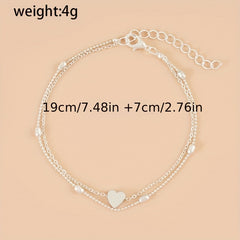 Double Layer Alloy Anklet Heart Decor Fashion Jewelry for Women Girls