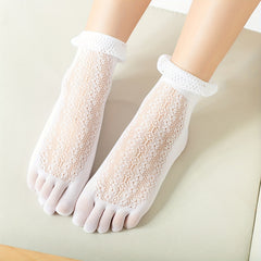 Floral Lace Toe Socks Ruffle Five Finger Crew Socks Women's Stockings