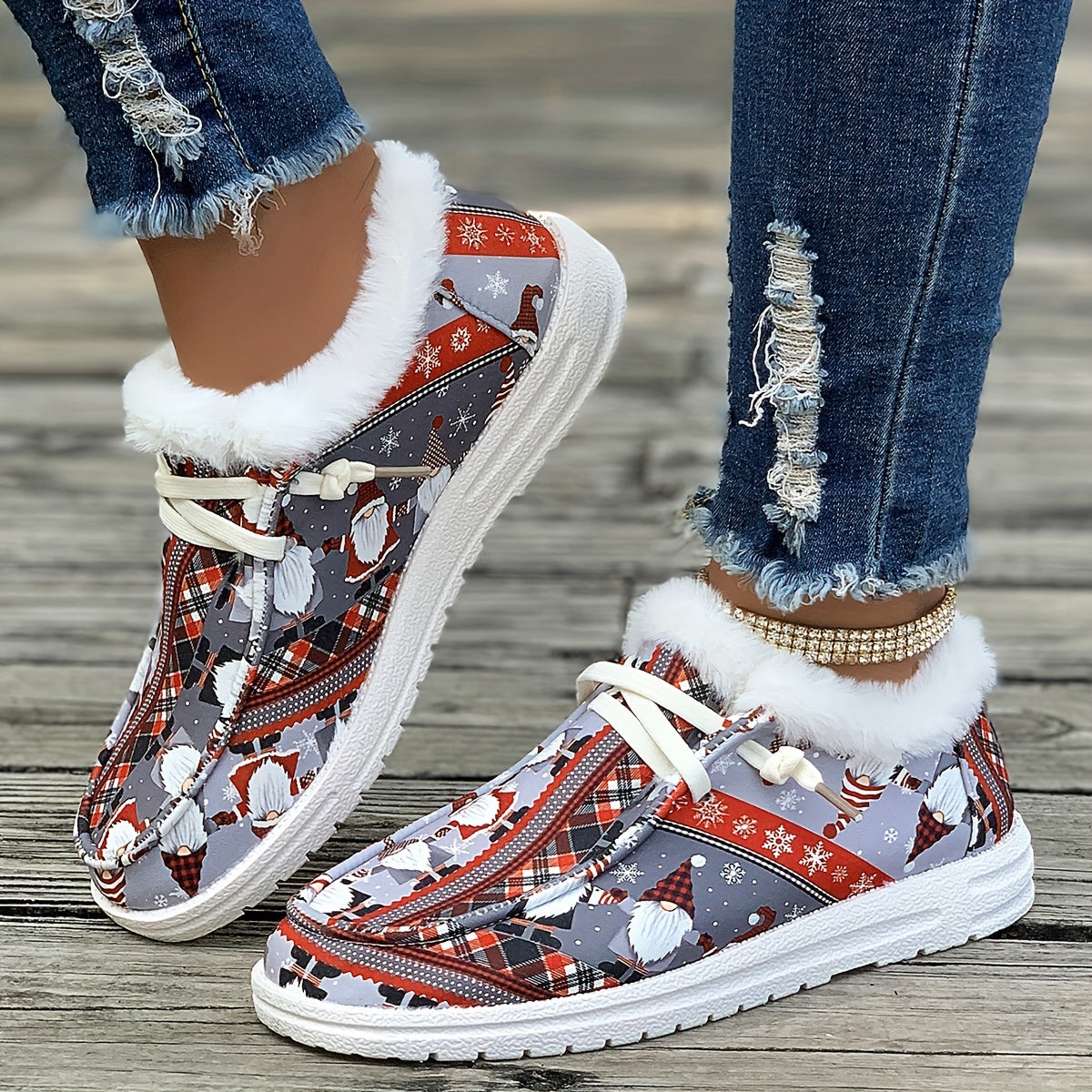 Women's Christmas Dwarfs Print Snow Boots Plus Plush Comfort Shoes