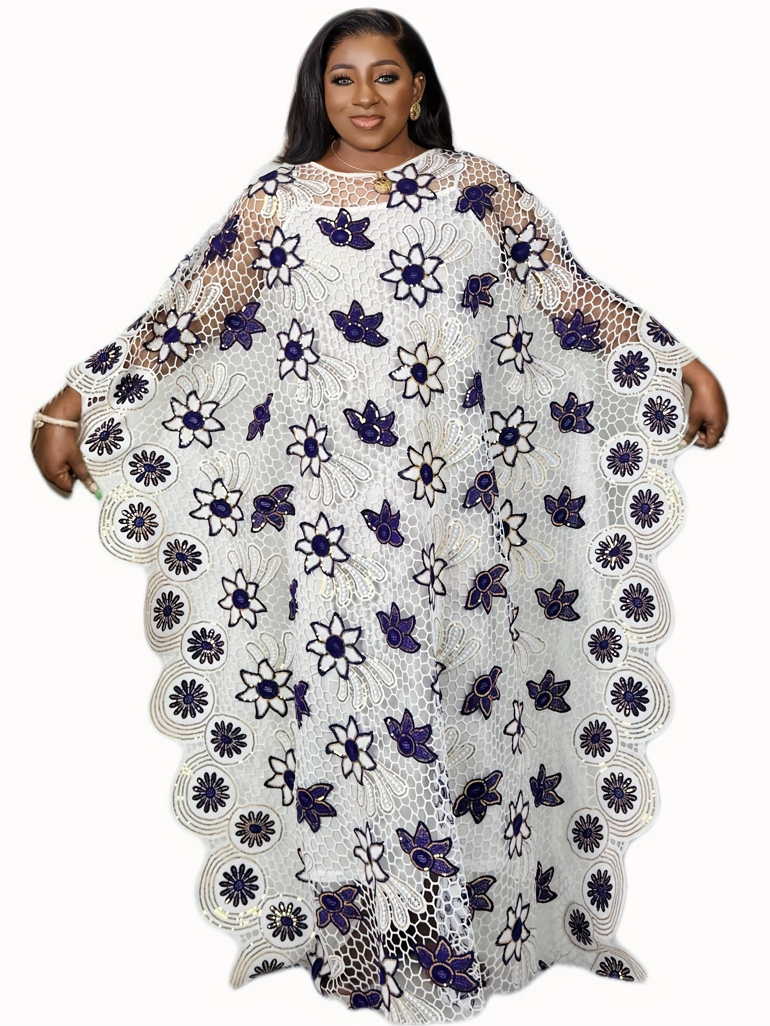 Sequin Floral Pattern Kaftan Dress