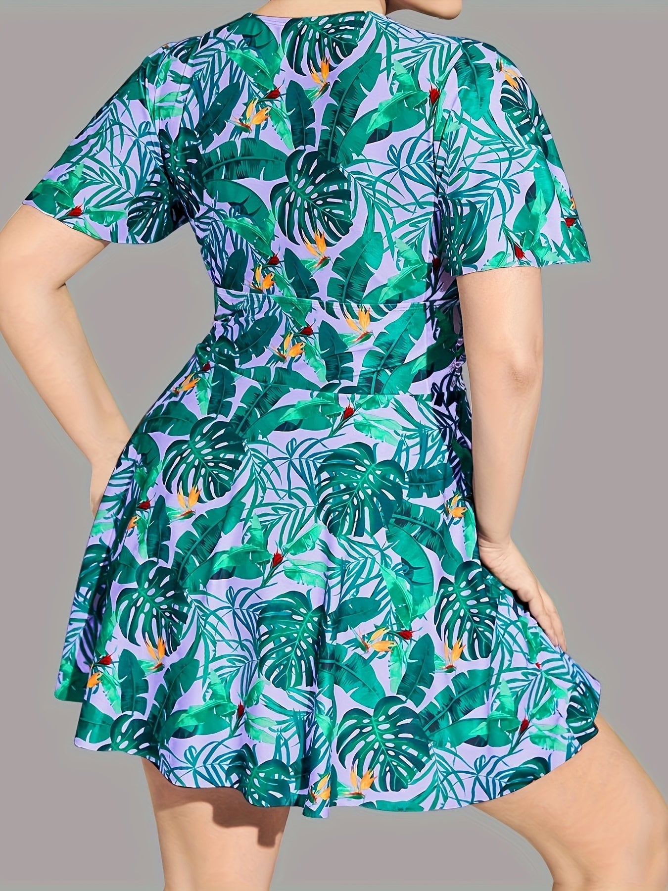 Women's Plus Size Tropical Print Tankini Set