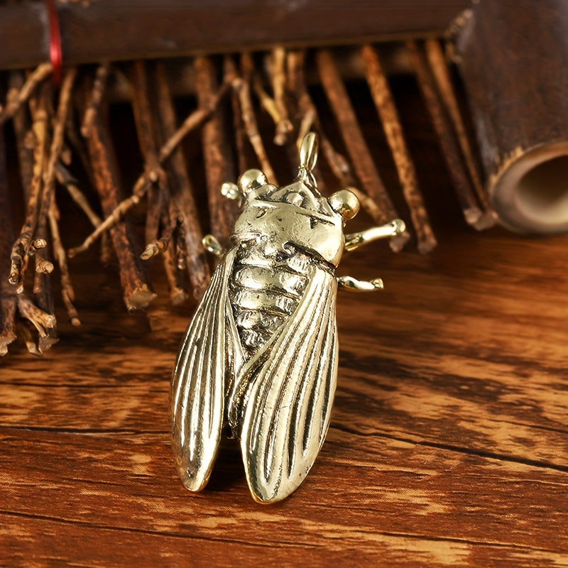 Brass Cicada Casting Statue Mini Animal Metal Figurine Keychain Ornament