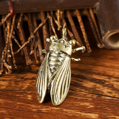 Brass Cicada Casting Statue Mini Animal Metal Figurine Keychain Ornament