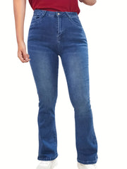 Flare Leg Jeans Women's Washed Button Fly Medium Stretch Casual Jeans