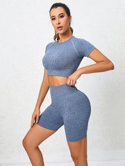 2pcs Seamless Workout Set Crop Top & Butt Lifting Shorts Women's Activewear