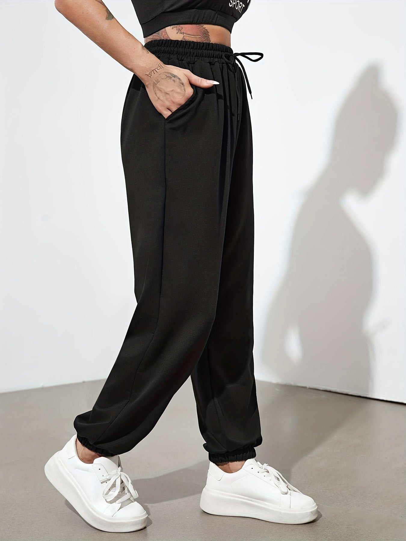 Women's Outdoor Running Casual Workout Pants Solid Loose Drawstring Athleisure