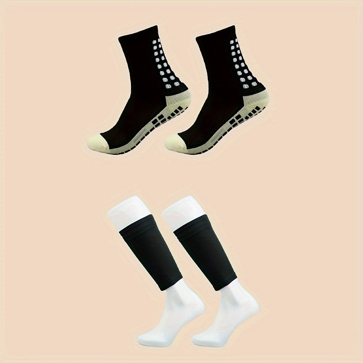 Football Socks & Calf Sleeves Set Non-slip Grip Soccer Socks