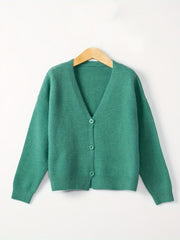 Solid Button Up V Neck Cardigan Long Sleeve Sweater