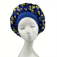 Flower Print Satin Bonnet Soft Elastic Hair Bonnet for Women