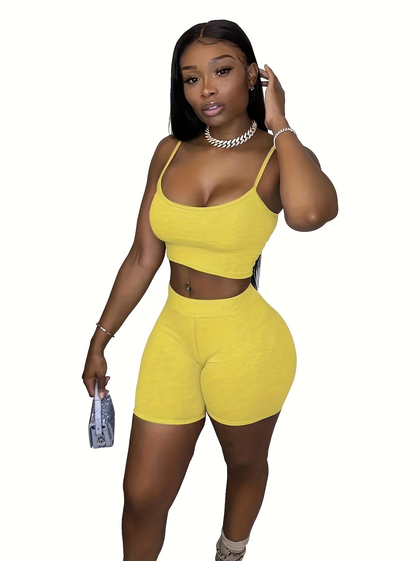 Sexy Slim 2pc Set Crop Cami Top & High Waist Shorts Outfits