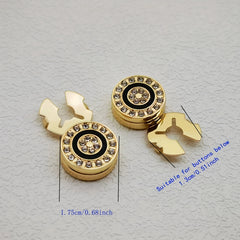 2pcs Rhinestone Button Covers Golden Tone for Men & Women