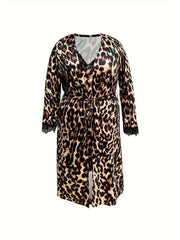 Sexy Leopard Print Lace Robe & Cami Dress Set
