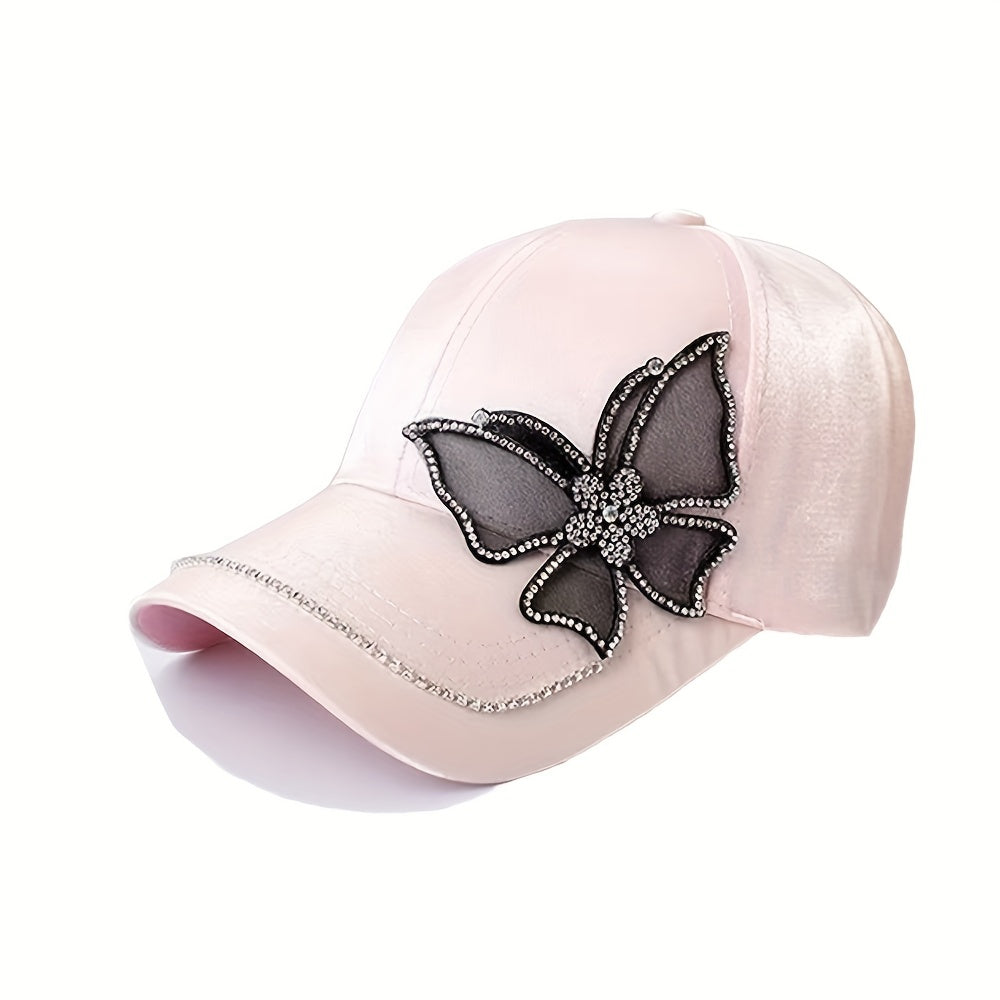 Rhinestone Butterfly Patch Baseball Cap Adjustable Sun Hat Women