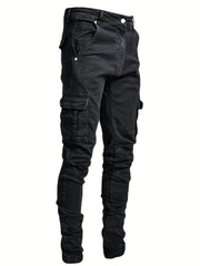 Men's Slim Fit Cargo Jeans Solid Mid Denim Pants