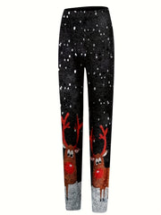 Women's Plus Reindeer Print Leggings High Rise Stretch Leggings