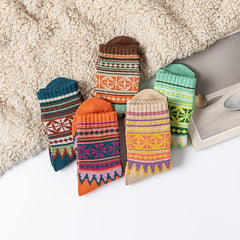 5 Pairs Women's Thick Warm Ethnic Wool Socks Curry Stripes