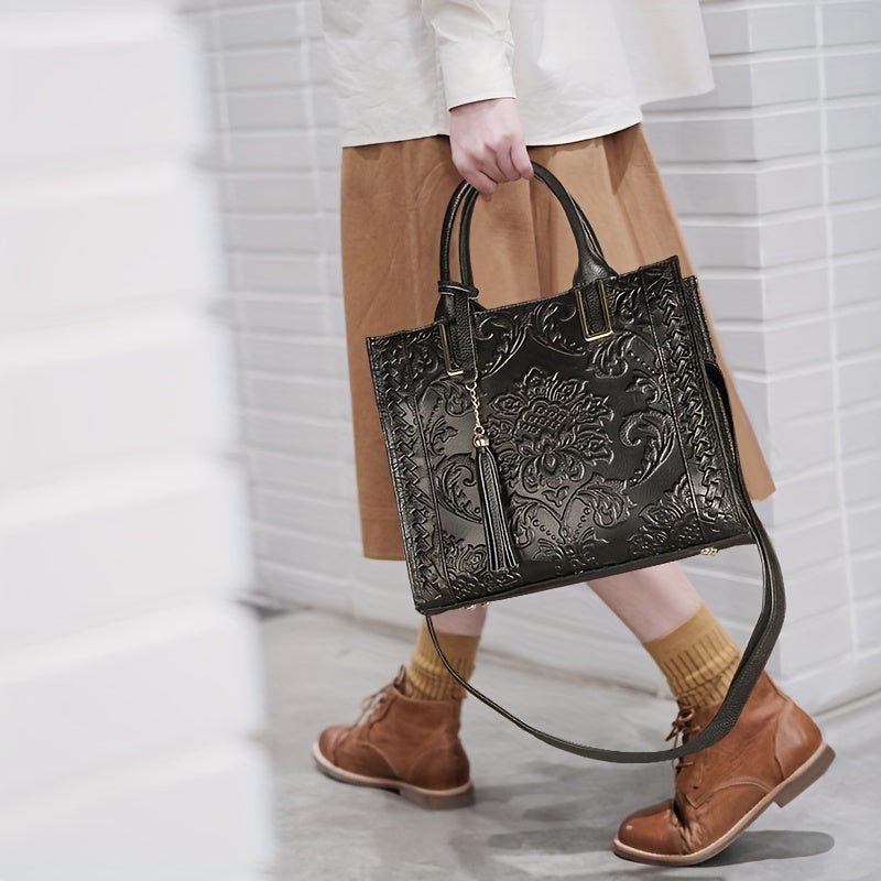 Leather Purse & Handbag Top Handle Satchel Bag with Tassels