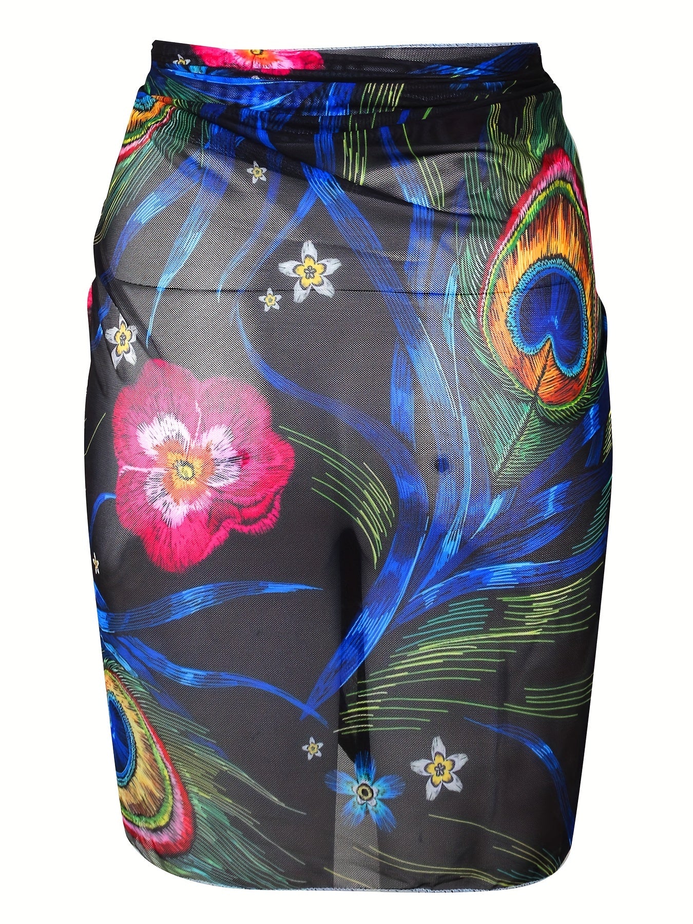 Tropical Print Wrap Beach Cover Up Skirt