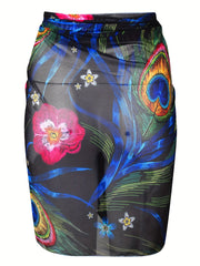 Tropical Print Wrap Beach Cover Up Skirt