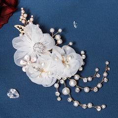 Mesh Flower Charm Hair Clip Rhinestone & Faux Pearl Decor Barrette