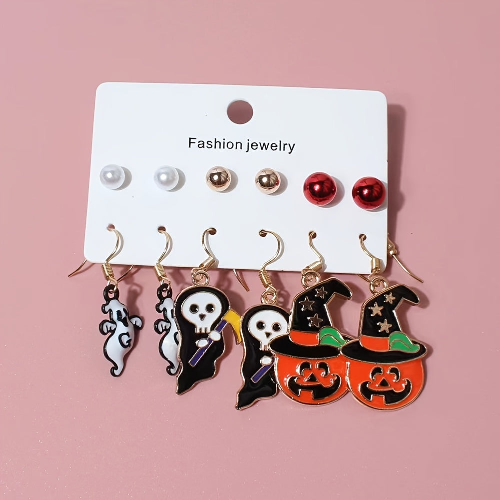 Halloween Earrings Gothic Style Vintage Pumpkin Mask Ghost Cat Accessories Set