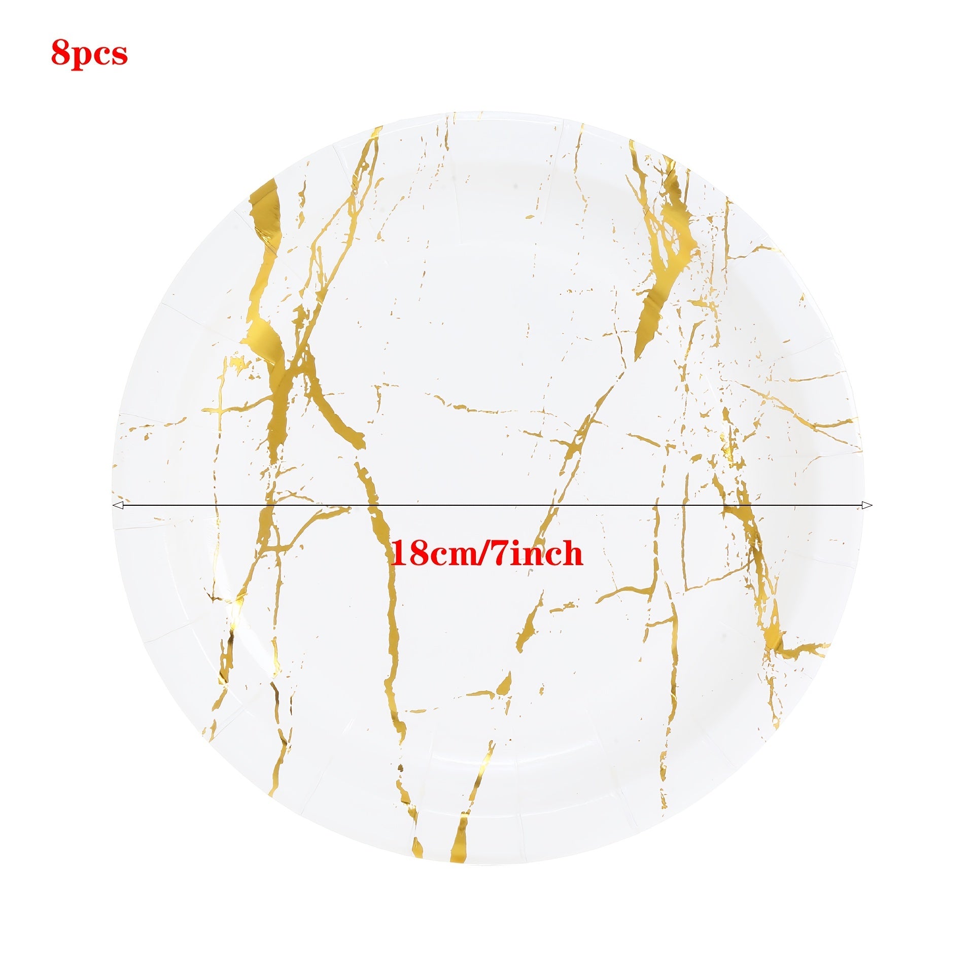 Marble Disposable Paper Plates with Golden Foil - 8/16pcs Set