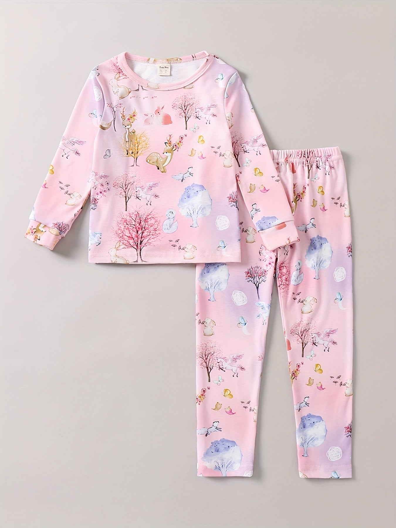 Girl's 2pcs Pajama Set Deer Tree Print Loungewear