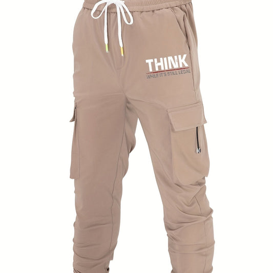 Classic Pocket Cargo Pants Men's Casual Loose Fit Drawstring Solid Joggers