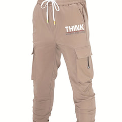 Classic Pocket Cargo Pants Men's Casual Loose Fit Drawstring Solid Joggers