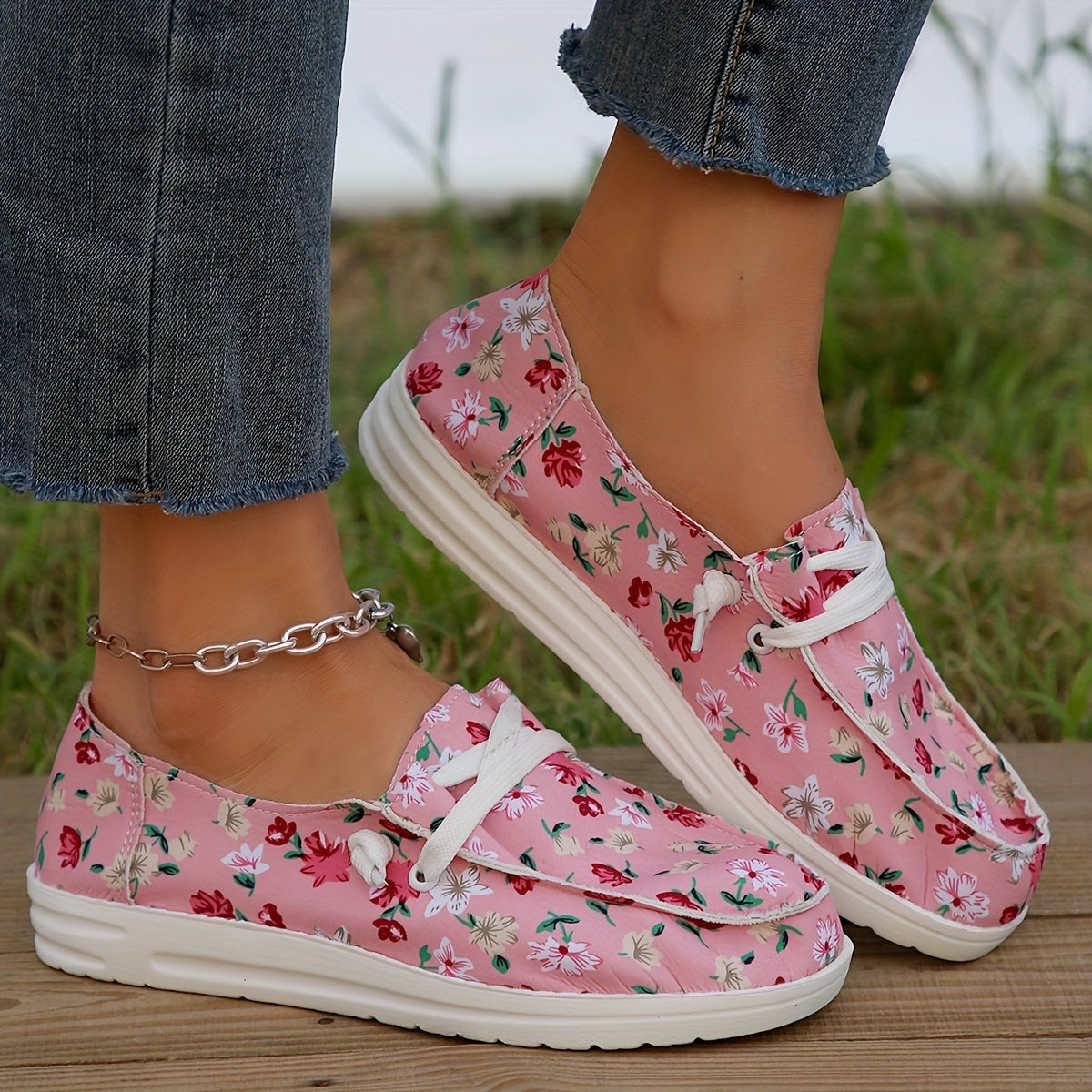 Floral Print Slip-On Loafers Lightweight Flat Sneakers