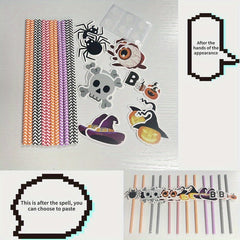 12pcs Halloween Party Decorative Straws Spider Pumpkin Witch Plug-In