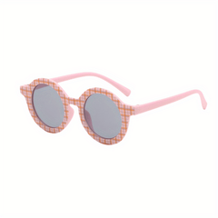 Girls Cartoon Plaid Round Frame Sunglasses UV Protection