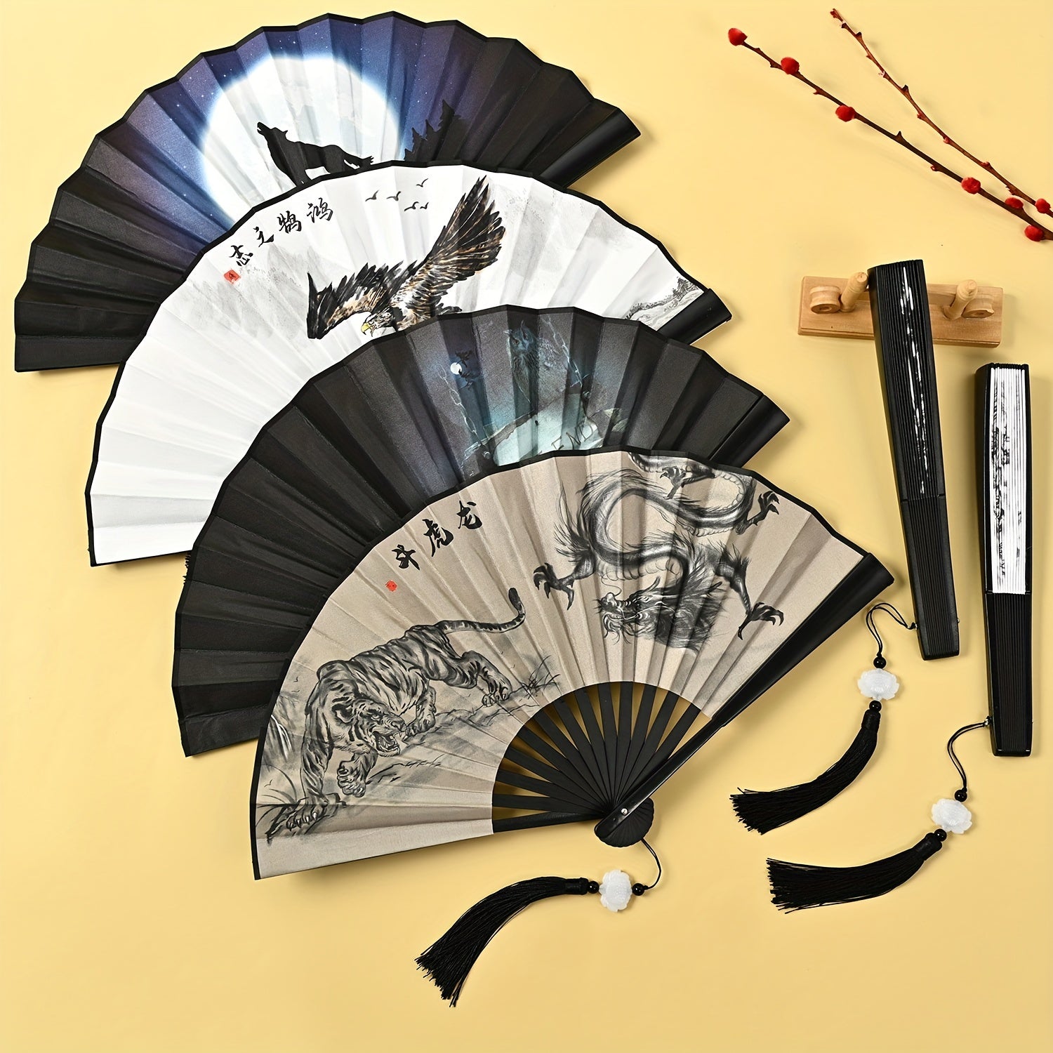 Ancient Style 32 Cm Folding Fan with Tassel Pendant for Men