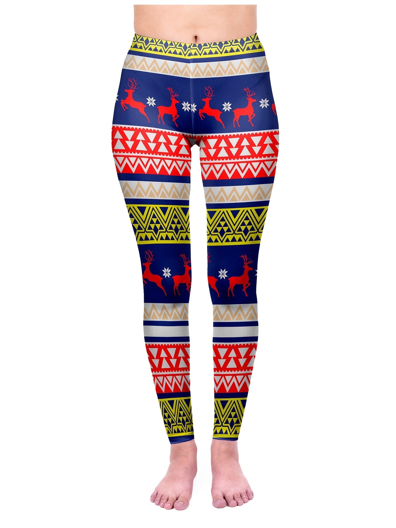 Christmas Reindeer Print High Waist Leggings Women's Clothing