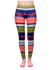 Christmas Reindeer Print High Waist Leggings Women's Clothing