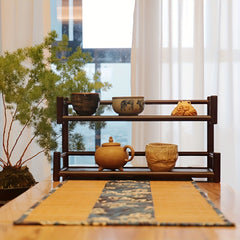 Double Shelf Solid Wood Storage Rack Tea Set Rack Succulent Rack
