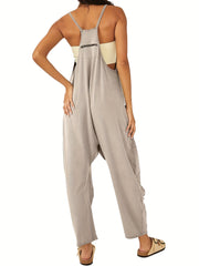 Solid Spaghetti Jumpsuit Vacation Sleeveless Zipper Jumpsuit