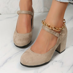 Women's Chunky Heel Buckle Strap Work Shoes Comfortable Walking Shoes