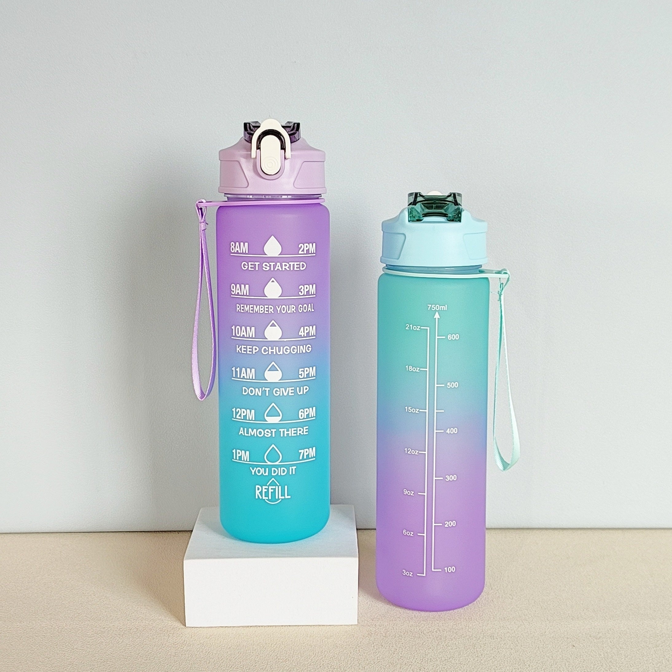 900ML Gradient Sports Water Bottle with Time Marker Stickers