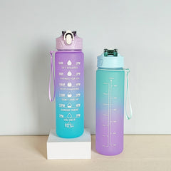 900ML Gradient Sports Water Bottle with Time Marker Stickers