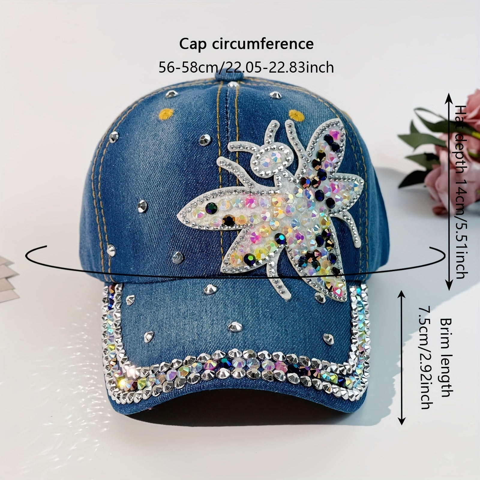 Y2K Butterfly Patch Denim Baseball Cap Rhinestone Decor