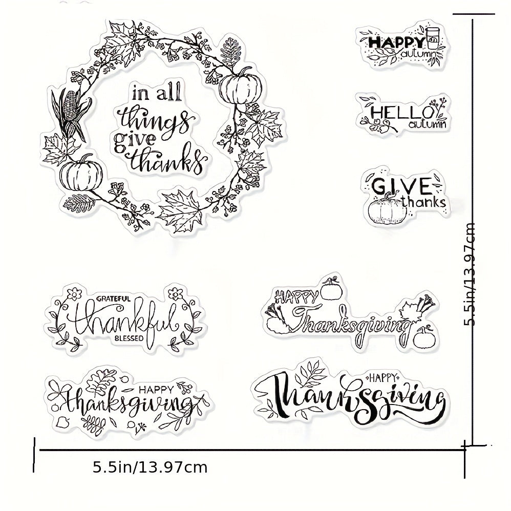 Autumn Wreath Pumpkin Leaf Clear Stamps for Card Making and Album Decor