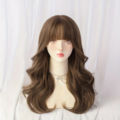 Shoulder Length Wavy Hair Wig with Bangs Curly Synthetic for Cosplay Party