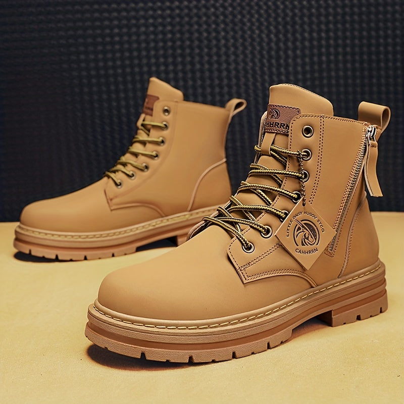 Men's Vintage High Top Lace Up Boots With Zipper