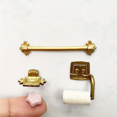 Dollhouse Bathroom Set with Towel Rack Soap Holder Toilet Paper & Sponge 4pcs