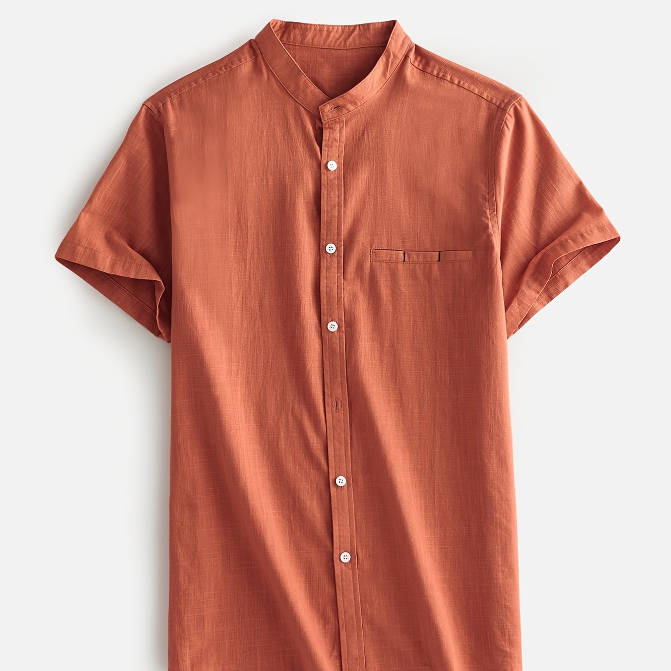 Men's Casual Short Sleeve Stand Collar Cotton Shirt