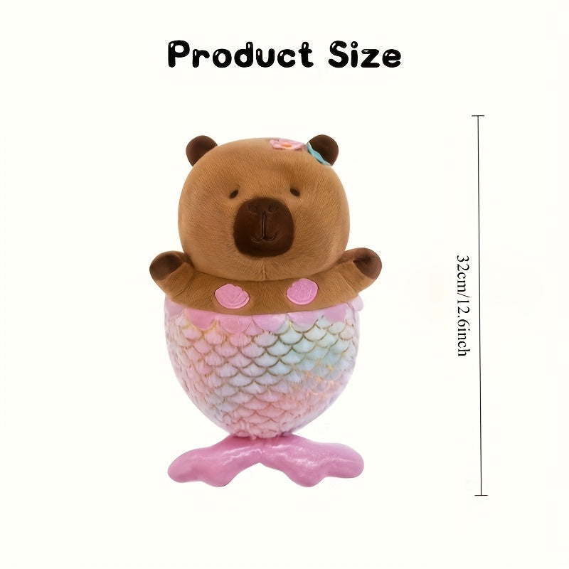 Pink Capybara Plush Toy Soft Fluffy Faux Fur Glitter Cartoon Animal Bow