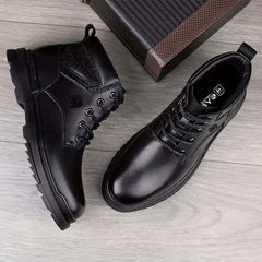 LAORENTOU Men's Leather Snow Boots Anti skid Lace up Shoes For Outdoor Winter