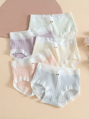 Colorblock Mesh Briefs Ribbed Bow High Waist Panties