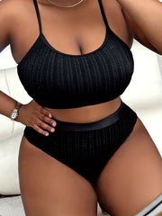 Ribbed Knit Crop Cami Top & Underwear Swimsuit Set